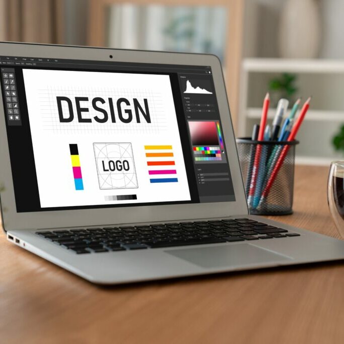 Graphic designer software for modern design of web page and commercial ads Graphic designer software for modern design of web page and commercial ads showing on the computer screen